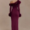 Karleigh Faux Fur Knit Maxi Dress – Plum