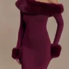 Karleigh Faux Fur Knit Maxi Dress – Plum