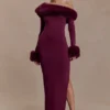Karleigh Faux Fur Knit Maxi Dress – Plum