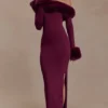 Karleigh Faux Fur Knit Maxi Dress – Plum