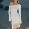 Kayden Fringe Off Shoulder Knit Mini Dress – Ivory Kayden Fringe Off Shoulder Knit Mini Dress – Ivory
