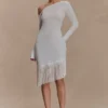 Kayden Fringe Off Shoulder Knit Mini Dress – Ivory Kayden Fringe Off Shoulder Knit Mini Dress – Ivory