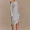 Kayden Fringe Off Shoulder Knit Mini Dress – Ivory Kayden Fringe Off Shoulder Knit Mini Dress – Ivory