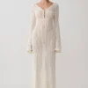Kayleigh Crochet Fishtail Flare Sleeve Maxi Dress – White
