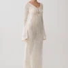 Kayleigh Crochet Fishtail Flare Sleeve Maxi Dress – White