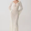 Kayleigh Crochet Fishtail Flare Sleeve Maxi Dress – White
