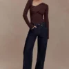 Kaylen Knit Long Sleeve Top – Dark Chocolate