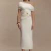 Kendra Scuba Jersey Midi Dress With Hardware – Ivory