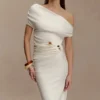 Kendra Scuba Jersey Midi Dress With Hardware – Ivory