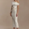 Kendra Scuba Jersey Midi Dress With Hardware – Ivory