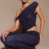 Kenny Diamante One Shoulder Maxi Dress – Navy Kenny Diamante One Shoulder Maxi Dress – Navy