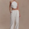Kensley Broderie Halter Top – White