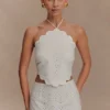 Kensley Broderie Halter Top – White