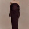 Kirsten Off Shoulder Chiffon Maxi Dress – Cacao Brown Kirsten Off Shoulder Chiffon Maxi Dress – Cacao Brown