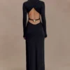 Kiyah Slinky Cut Out Maxi Dress – Black Kiyah Slinky Cut Out Maxi Dress – Black