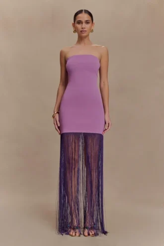 Koah Fringe Bandage Knit Maxi Dress – Purple Koah Fringe Bandage Knit Maxi Dress – Purple