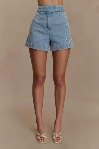 Kylee Embroidered Shorts – Mid Blue Kylee Embroidered Shorts – Mid Blue