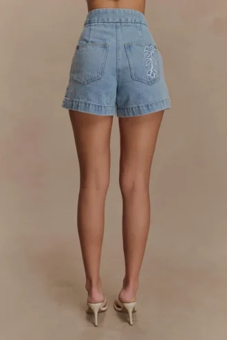 Kylee Embroidered Shorts – Mid Blue Kylee Embroidered Shorts – Mid Blue