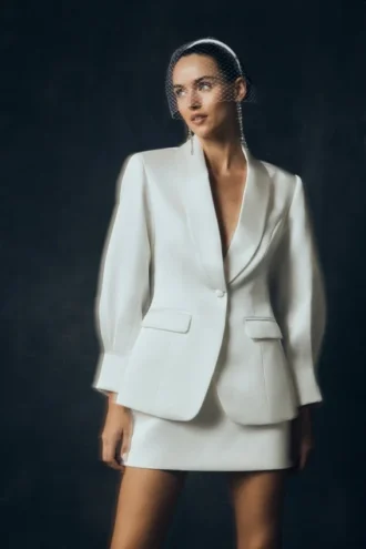 Kylie Oversized Satin Blazer – Ivory