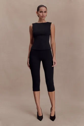 Kyra Open Back Scuba Crepe Top – Black
