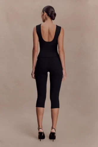 Kyra Open Back Scuba Crepe Top – Black