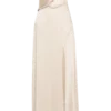 Larissa Satin Maxi Dress With Ruched Petals – Blush Gold Larissa Satin Maxi Dress With Ruched Petals – Blush Gold
