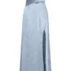 Larissa Satin Maxi Dress With Ruched Petals – Frosted Blue Larissa Satin Maxi Dress With Ruched Petals – Frosted Blue