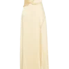 Larissa Satin Maxi Dress With Ruched Petals – Lemon Larissa Satin Maxi Dress With Ruched Petals – Lemon