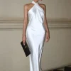 Laura Halter Satin Gown – White Laura Halter Satin Gown – White