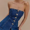 Lennox Strapless Long Line Button Top – Dark Blue Lennox Strapless Long Line Button Top – Dark Blue