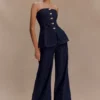 Lennox Strapless Long Line Button Top – Indigo Blue