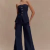 Lennox Strapless Long Line Button Top – Indigo Blue
