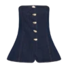 Lennox Strapless Long Line Button Top – Indigo Blue
