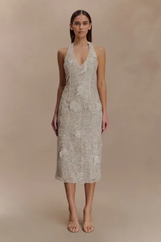 Lenore Silk Lace Halter Midi Dress – Ivory Lenore Silk Lace Halter Midi Dress – Ivory