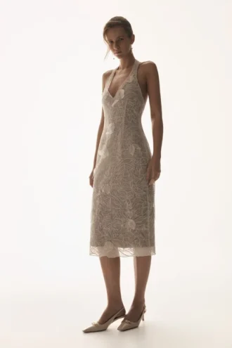 Lenore Silk Lace Halter Midi Dress – Ivory Lenore Silk Lace Halter Midi Dress – Ivory