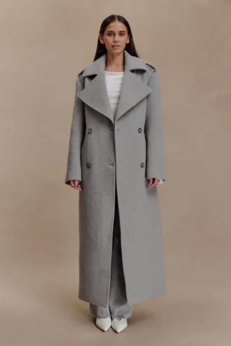 Levi Long Trench Wool Coat – Grey Marle Levi Long Trench Wool Coat – Grey Marle