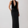 Lien Mesh Velvet Plunge Midi Dress – Black Lien Mesh Velvet Plunge Midi Dress – Black