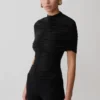 Linh Slinky High Neck Gathered Top – Black