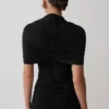 Linh Slinky High Neck Gathered Top – Black