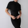 Linh Slinky High Neck Gathered Top – Black