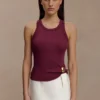 Lola Ribbed Sleeveless Top With Hardware – Burgundy Lola Ribbed Sleeveless Top With Hardware – Burgundy