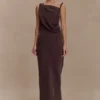 Lorieanne Draped Maxi Dress – Dark Chocolate Lorieanne Draped Maxi Dress – Dark Chocolate
