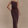 Lorieanne Draped Maxi Dress – Dark Chocolate Lorieanne Draped Maxi Dress – Dark Chocolate