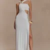 Lottie Slinky Maxi Dress With Split – White