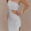 Lottie Slinky Maxi Dress With Split – White