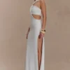 Lottie Slinky Maxi Dress With Split – White