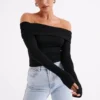 Lucinda Recycled Nylon Off Shoulder Top – Black