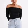 Lucinda Recycled Nylon Off Shoulder Top – Black