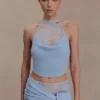 Lucy Lace And Knit Halter Top – Cornflower Blue Lucy Lace And Knit Halter Top – Cornflower Blue