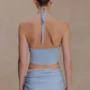 Lucy Lace And Knit Halter Top – Cornflower Blue Lucy Lace And Knit Halter Top – Cornflower Blue